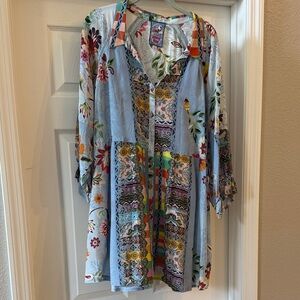 Johnny Was Multicolor Silk Button Up Top